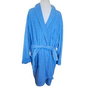 VTG 70s Mens Blue Terrycloth Smoking Robe 3 Pockets Sz M Cotton Holds Cigarettes
